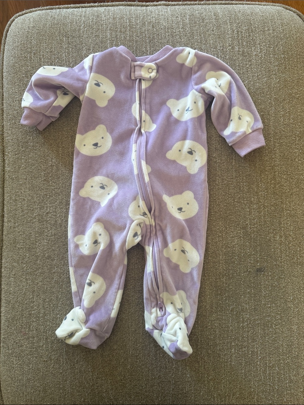 Carter's Lavender Bear Print Fleece Footed One-Piece 6 month